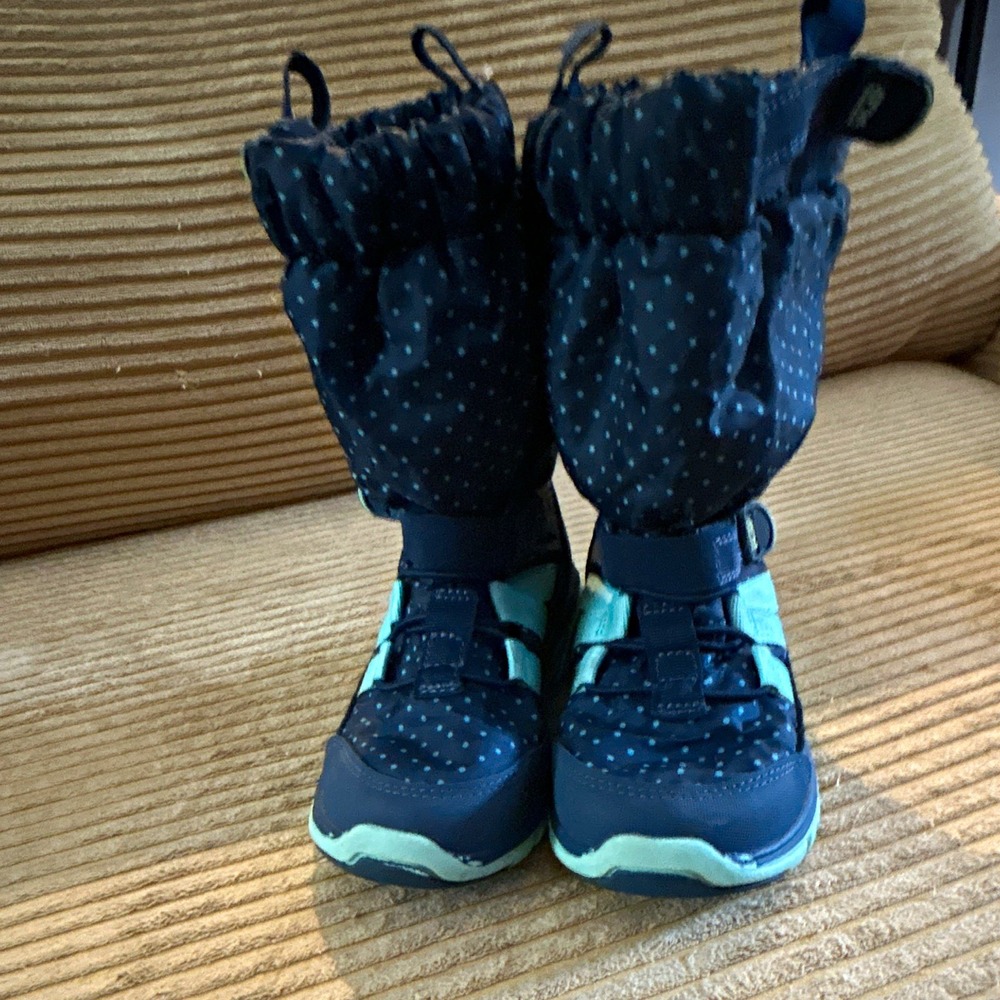 Stride Rite Girls Navy Blue Polka Dot Lined Mid Top Sneaker Boots US 12.5